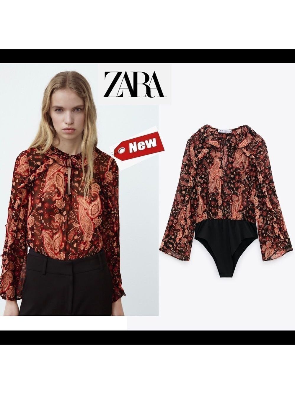 ZARA multicoloured paisley print ruffled bodysuit Sz XL NWT
